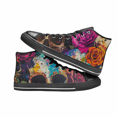 MEN'S Skulls Roses Acid Wash High Top Canvas Grunge Shoes