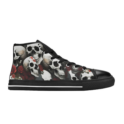 WOMEN'S Rose Skulls Dark 3 High Top Canvas Neon Fantasy Custom Sneakers