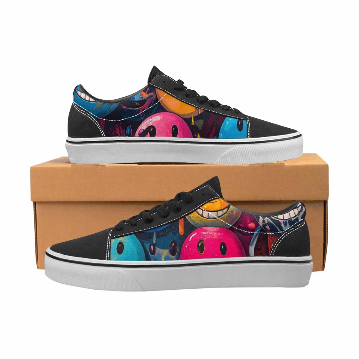 WOMEN'S Smiley Faces Lace-Up Canvas Kaleidoscope Custom Sneakers