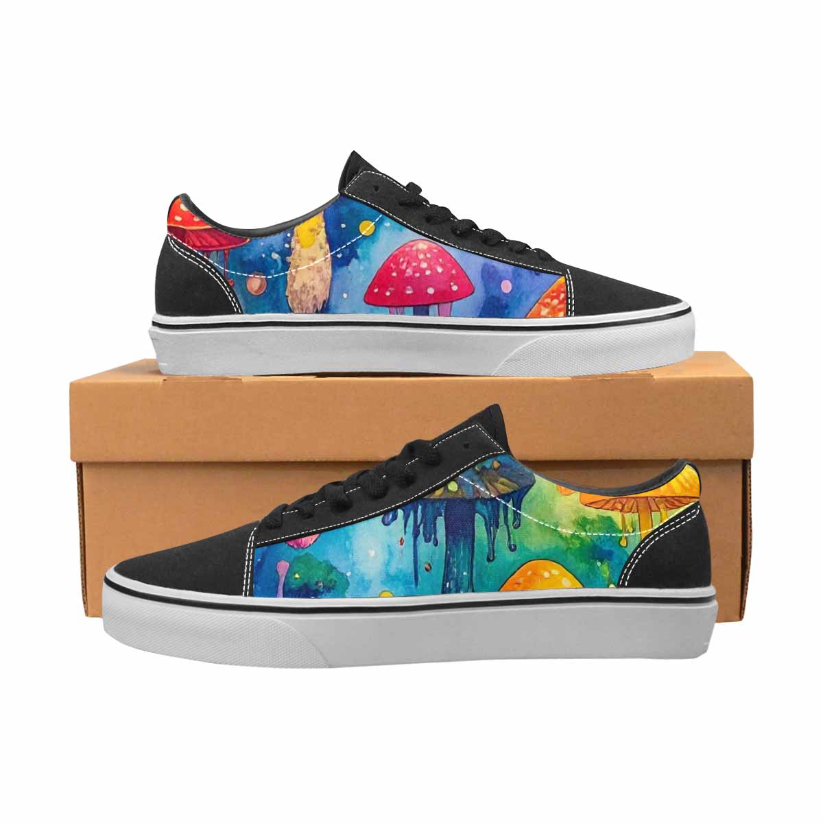 WOMEN'S Rainbow Drip Mushrooms Lace-Up Canvas Surreal Custom Shoes