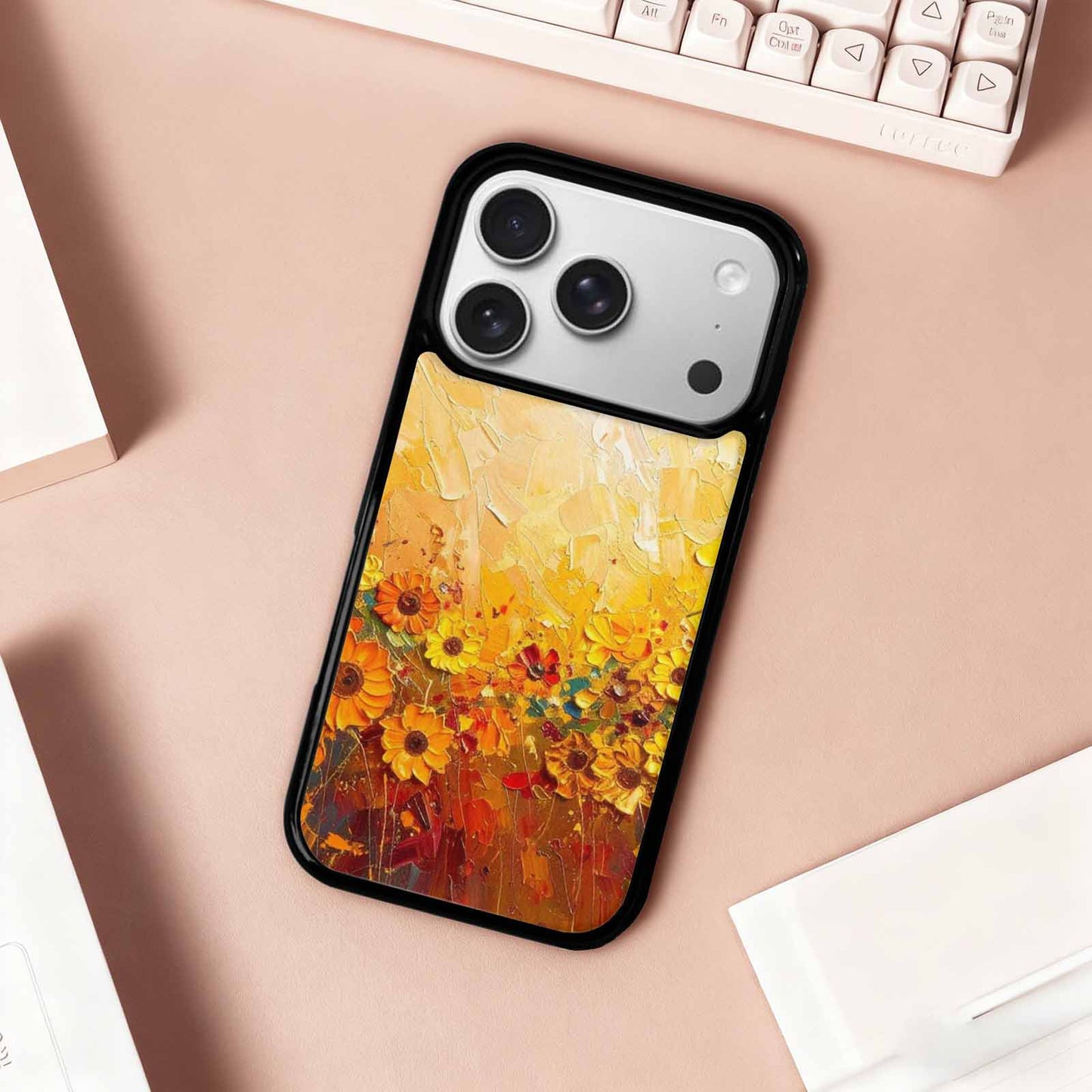 iPhone 17 Pro Case — Impressionist Sunflower Brushstroke Pattern Hundreds Floral, Customized Protective Case
