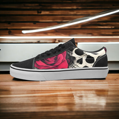 Women's 8x Skulls & Roses low-top canvas shoes, custom full-wrap printed design — Freaky Shoes