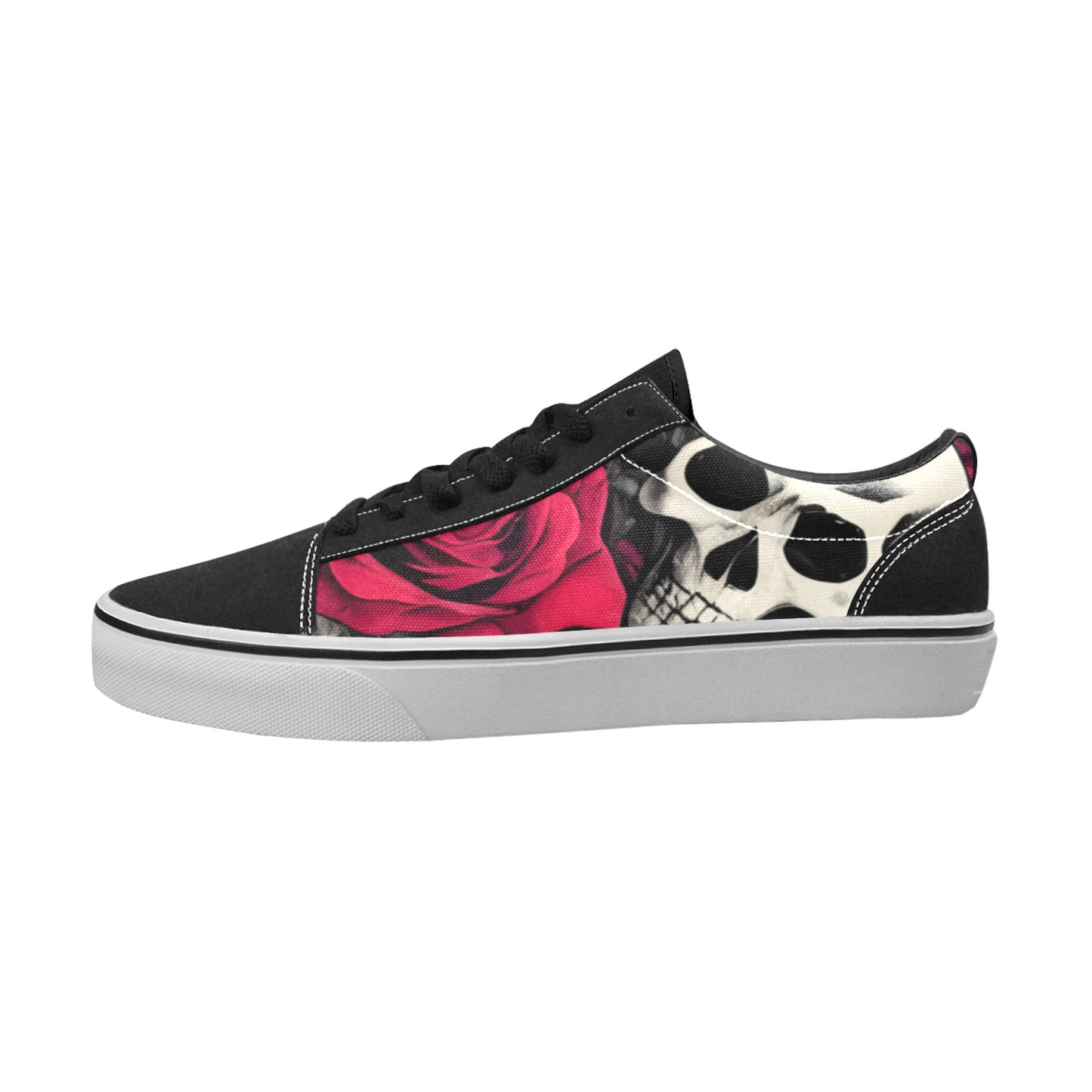 WOMEN'S 8X - Skulls Roses Low Top Skateboarding Wallpaper Art Sneakers