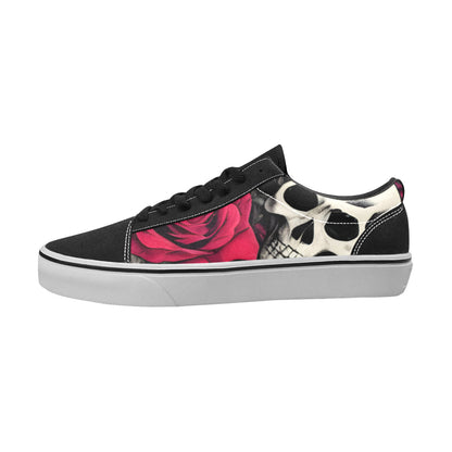 WOMEN'S 8X - Skulls Roses Low Top Skateboarding Wallpaper Art Sneakers