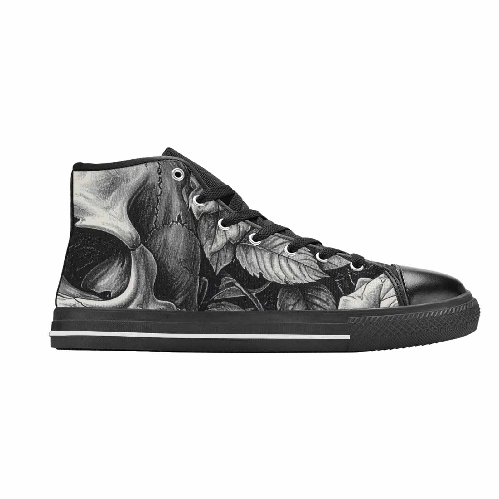 MEN'S Skulls Roses Pen Ink High Top Canvas Surreal Custom Sneakers