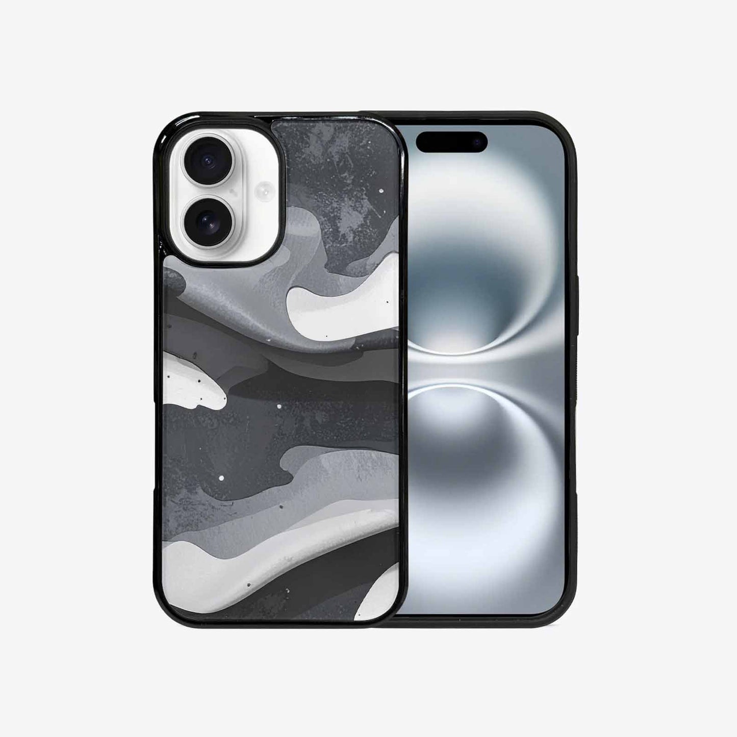 iPhone 16 Case — Grey Camo Print, Unique Phone Case Design