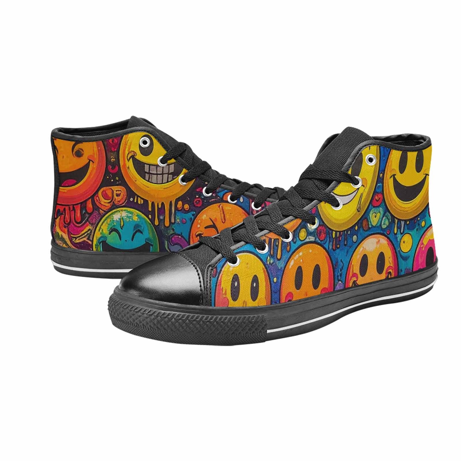 MEN'S Yellow Smiley Face High Top Canvas Vibrant Chaos Sneakers