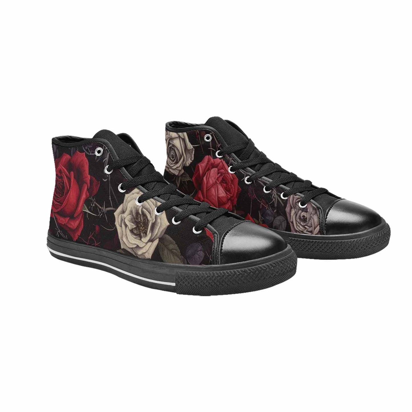 MEN'S Black Gothic Rose High Top Canvas Dreamcore Custom Shoes