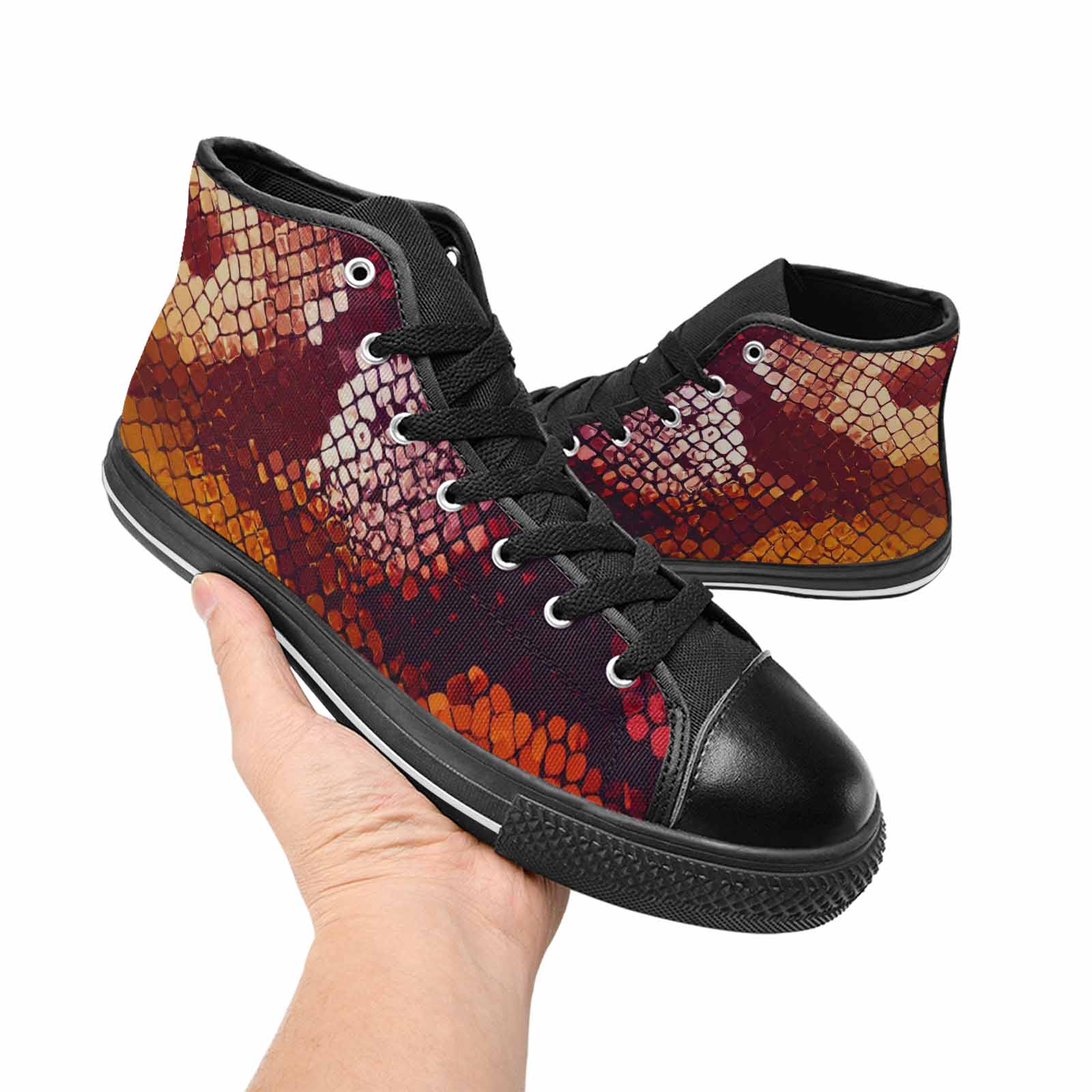 WOMEN'S Dark Snake Print High Top Canvas Dark Academia Custom Shoes