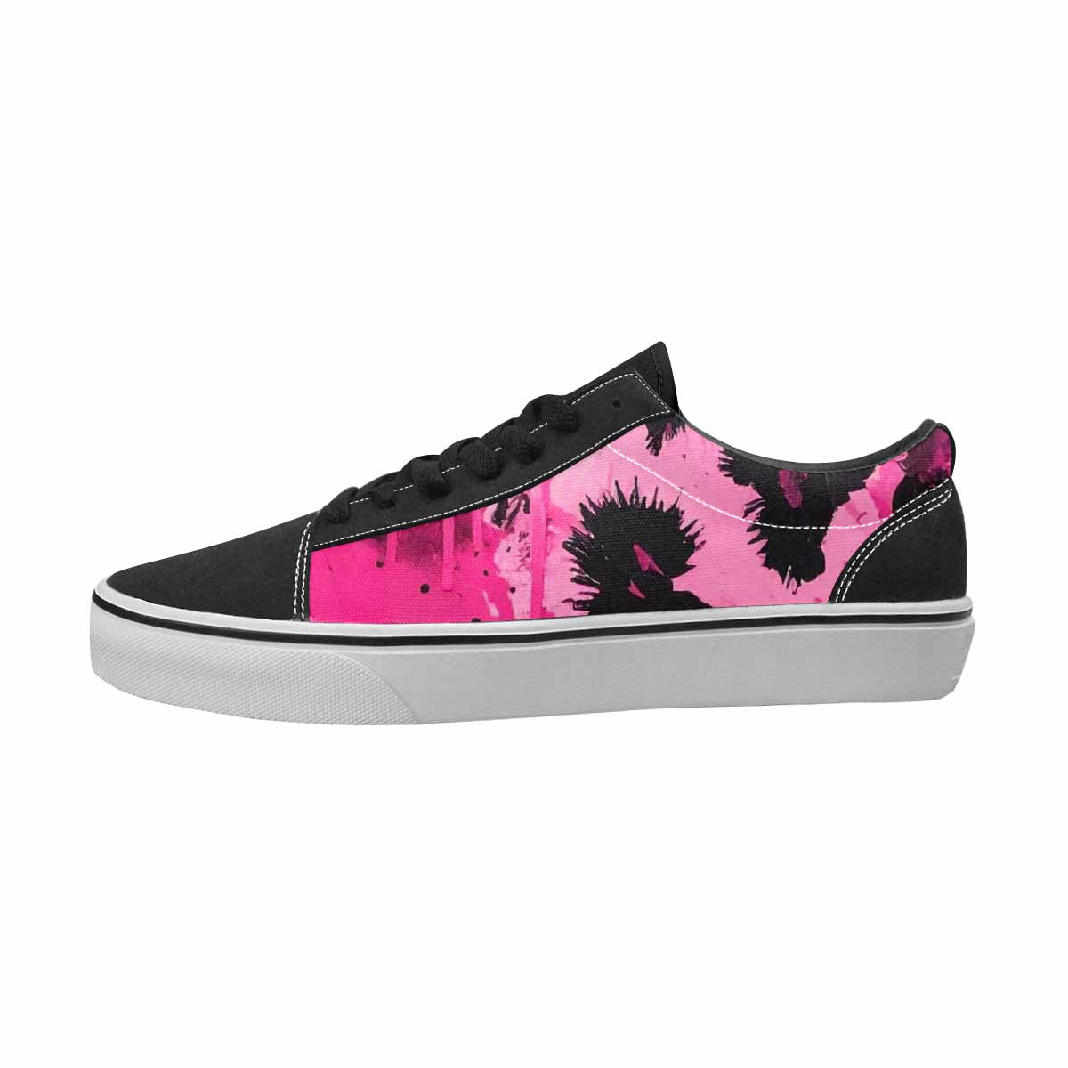 WOMEN'S Leopard Black & Pink Ink Canvas Boutique Vibrant Chaos Custom Streetwear Shoes