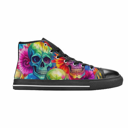 WOMEN'S Tie Dye Skulls Print High Top Canvas Vivid Custom Shoes