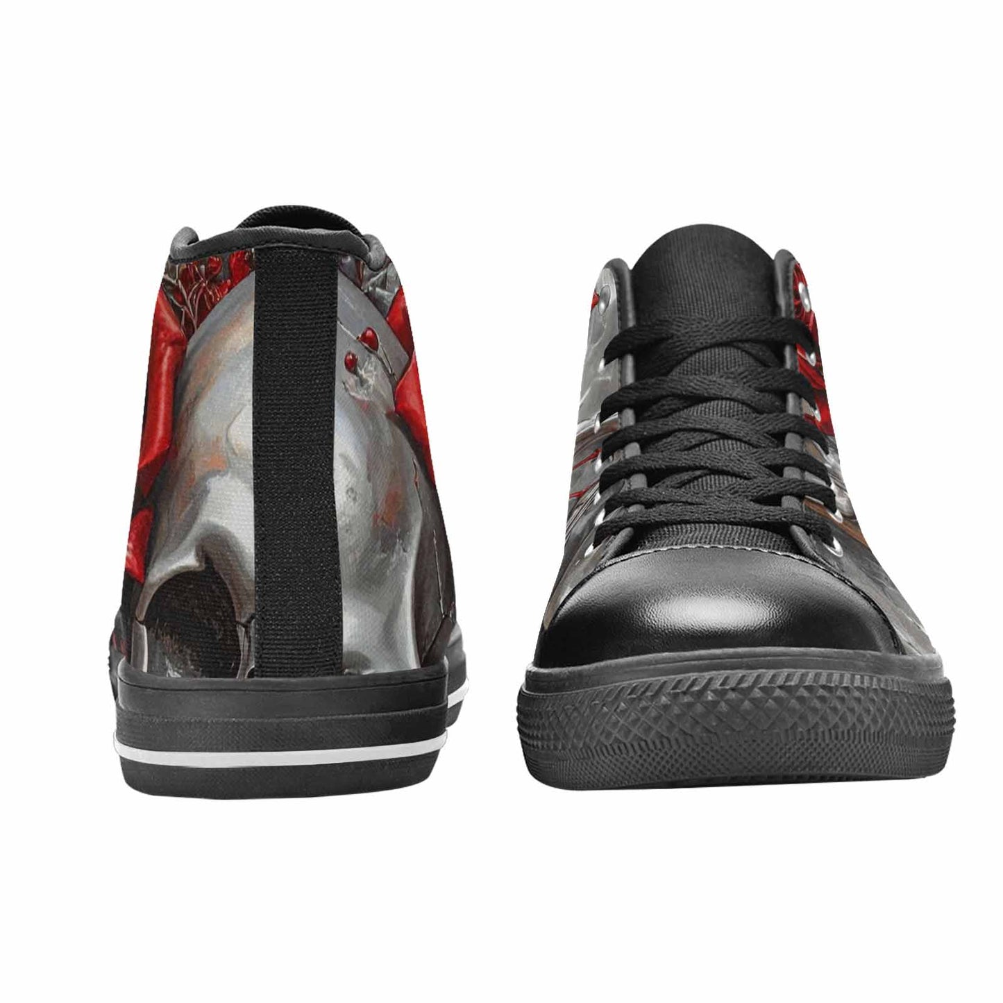 WOMEN'S Skulls Roses Chrome Airbrush High Top Canvas Wallpaper Art Custom Sneakers