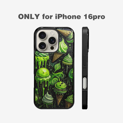 iPhone 16 Pro Case — Ice Cream Motif Black Green Ink, Custom Art Phone Cover