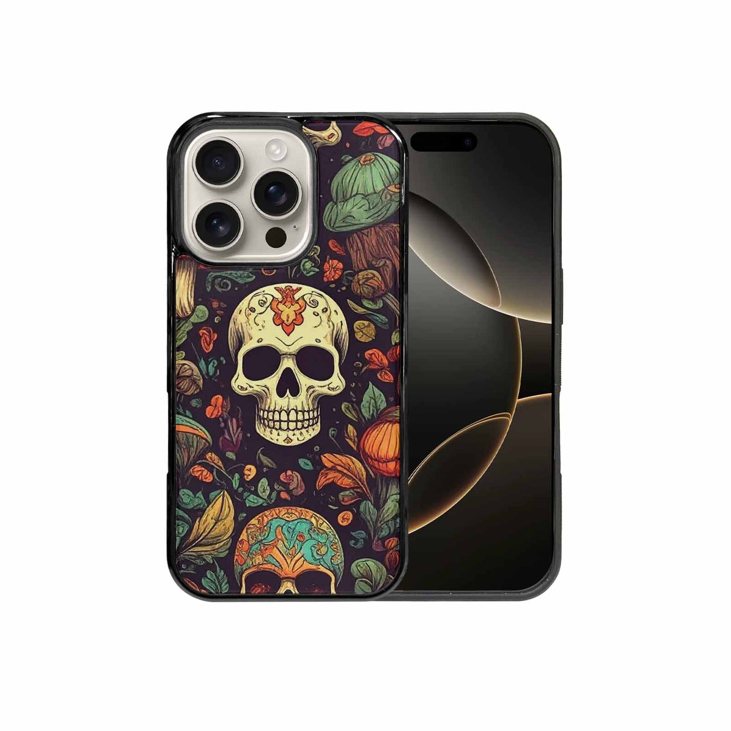 iPhone 16 Pro Case — Mushrooms And Skulls, Custom Phone Case