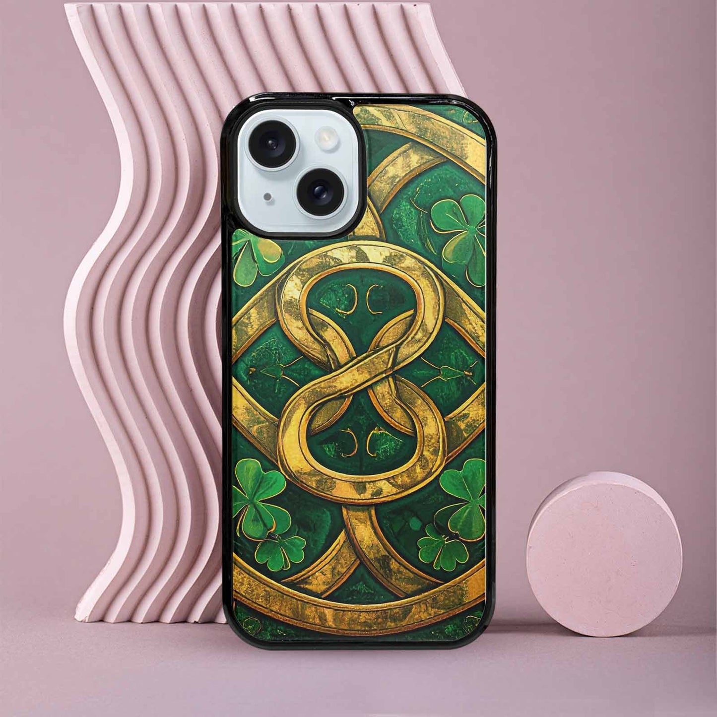 iPhone 15 Case — Irish Celtic Knot Pattern Shamrocks Seamless, Custom Phone Case