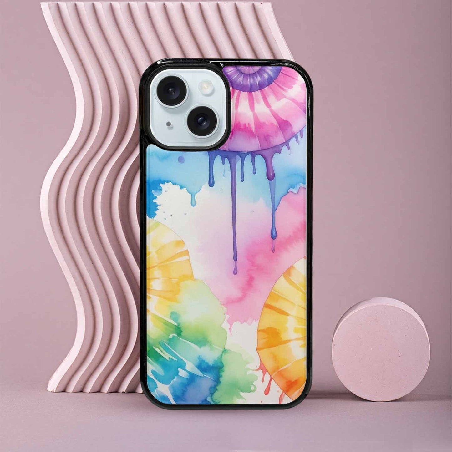iPhone 15 Case — Dripping Tie Dye Spiral, Personalized Phone Case
