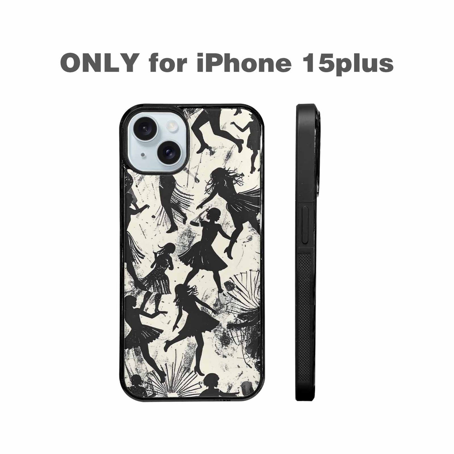 iPhone 15 Plus Case — Bold Dancing Figure Line Art Pattern, Custom Printed Phone Case