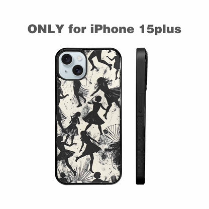 iPhone 15 Plus Case — Bold Dancing Figure Line Art Pattern, Custom Printed Phone Case