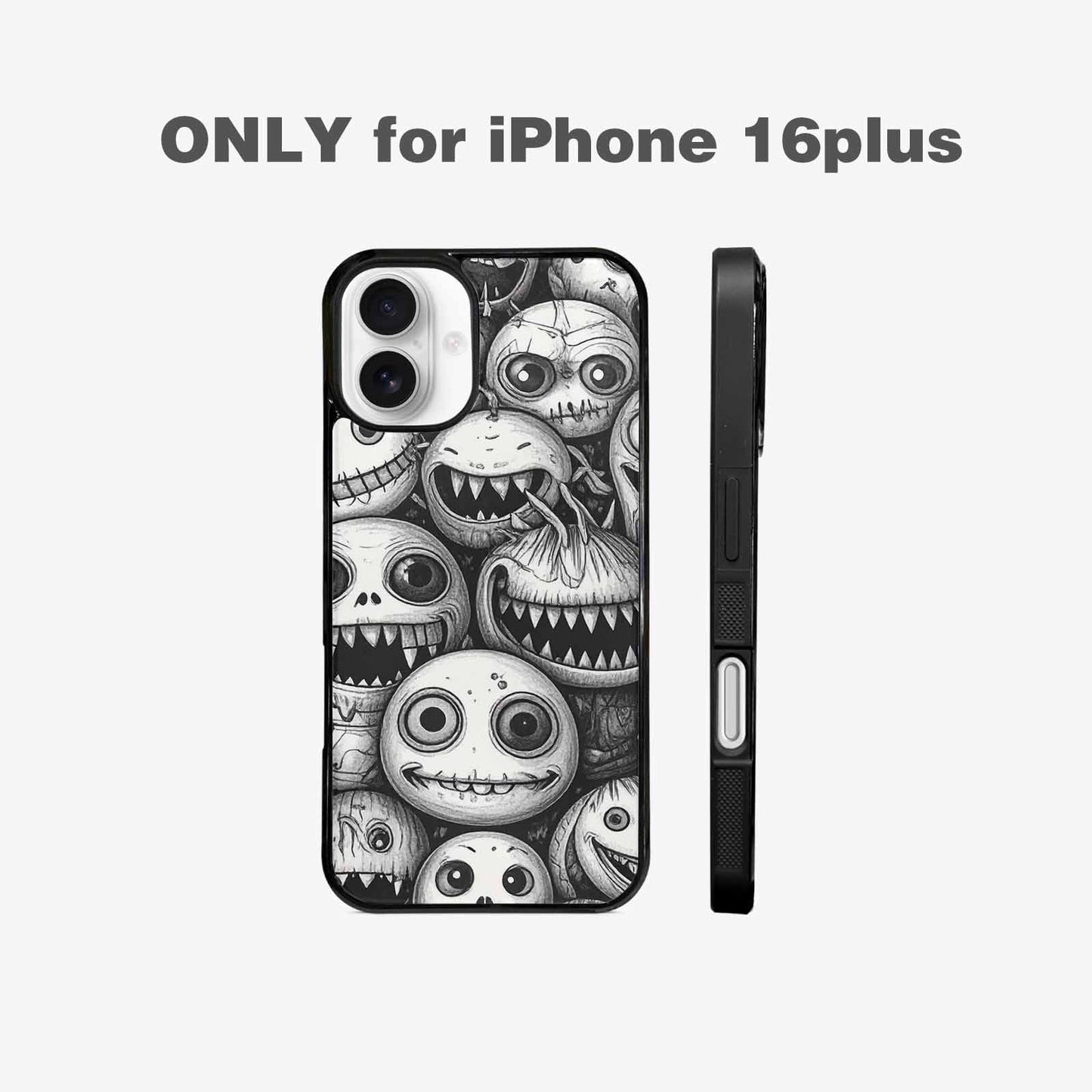 iPhone 16 Plus Case — Black And White Monster Face Collage, Custom Print Case Cover