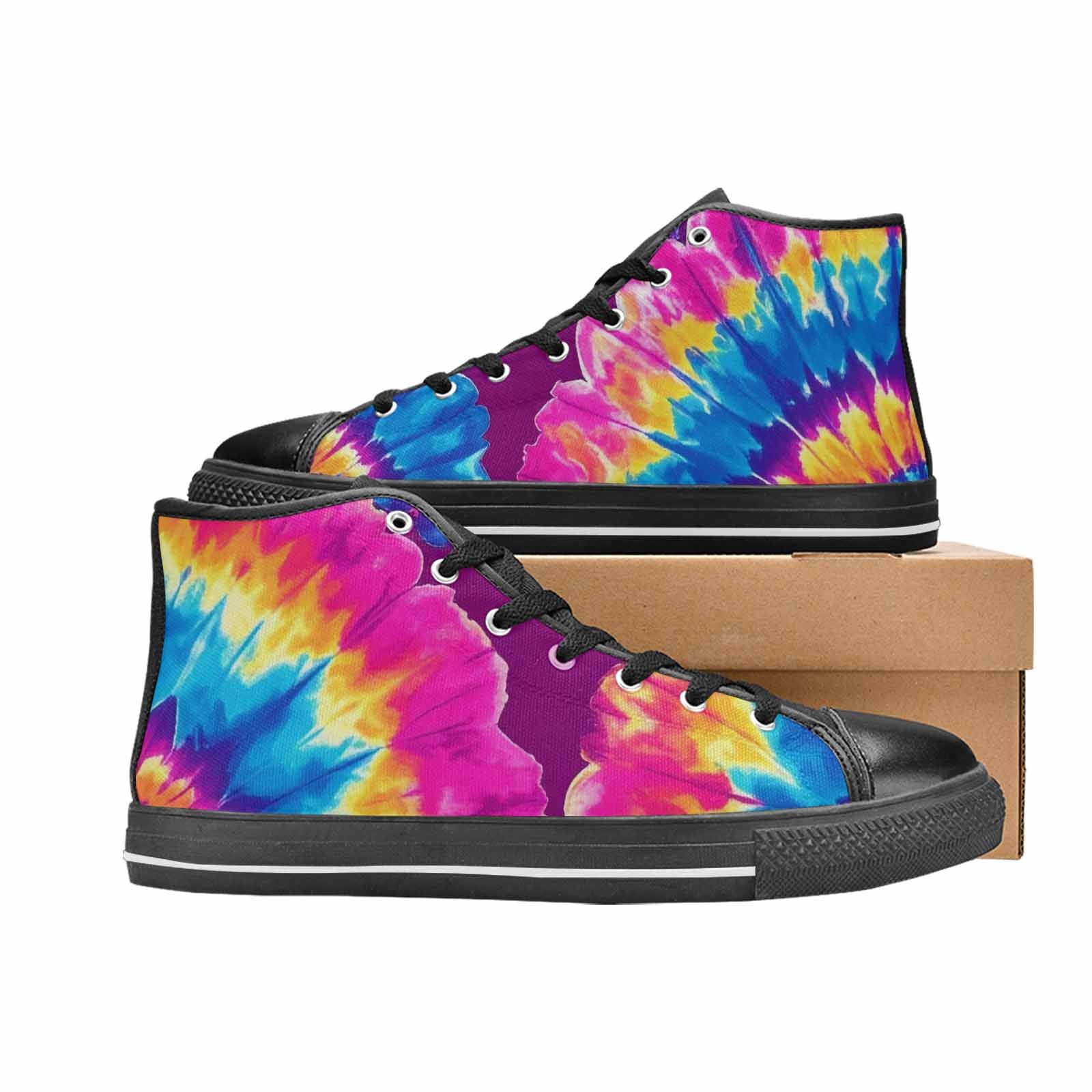 WOMEN'S Tie Dye Spiral High Top Canvas Wallpaper Art Custom Shoes