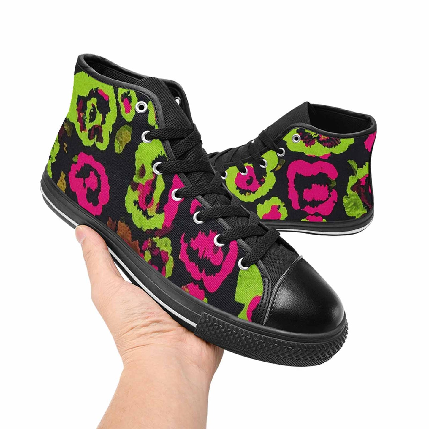 MEN'S Leopard Neon Rosette Black High Top Canvas Dark Academia Shoes