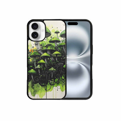 iPhone 16 Plus Case — Rainbow Drip Mushrooms Black Green Ink, Custom Phone Case