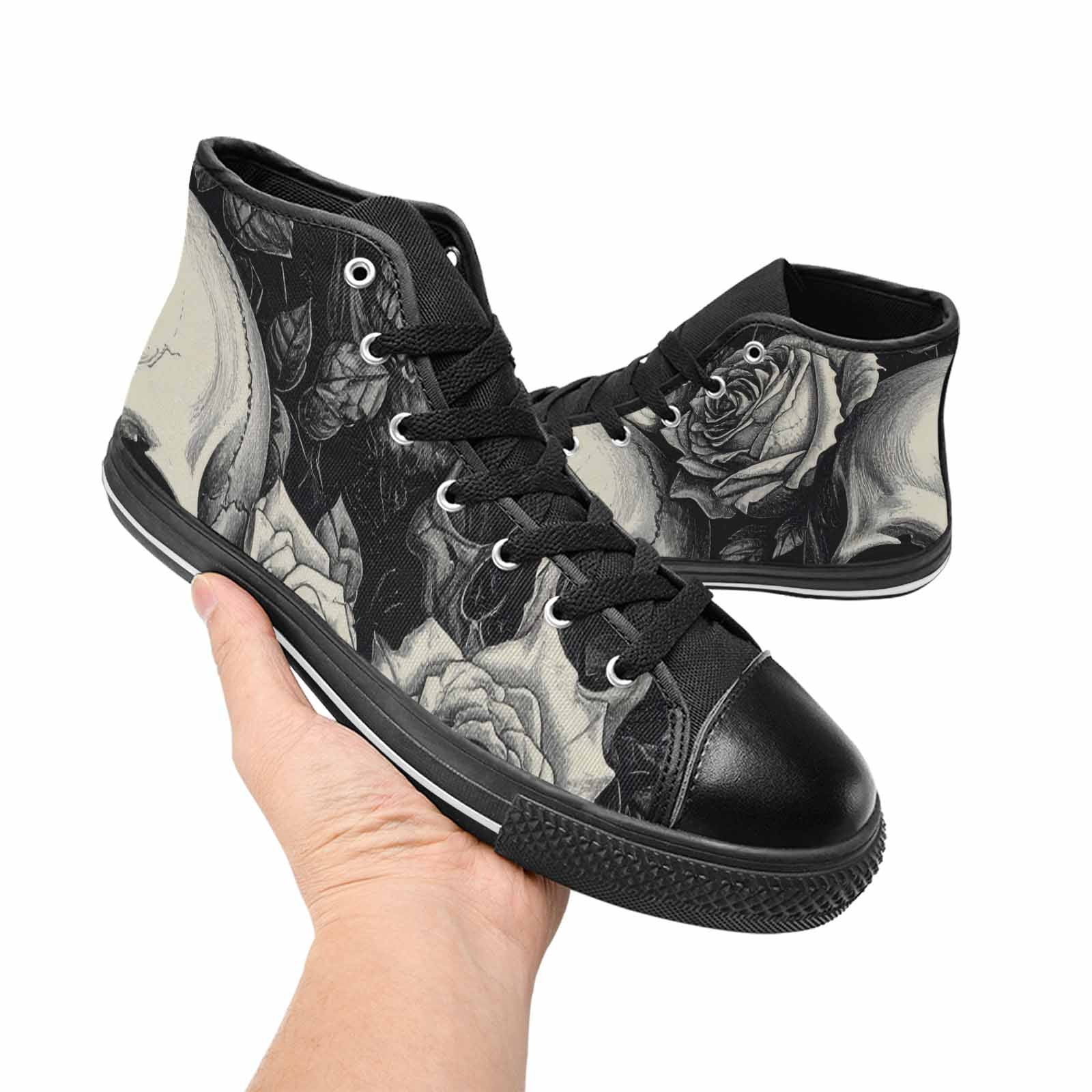 MEN'S Skulls Roses Pen Ink High Top Canvas Surreal Shoes