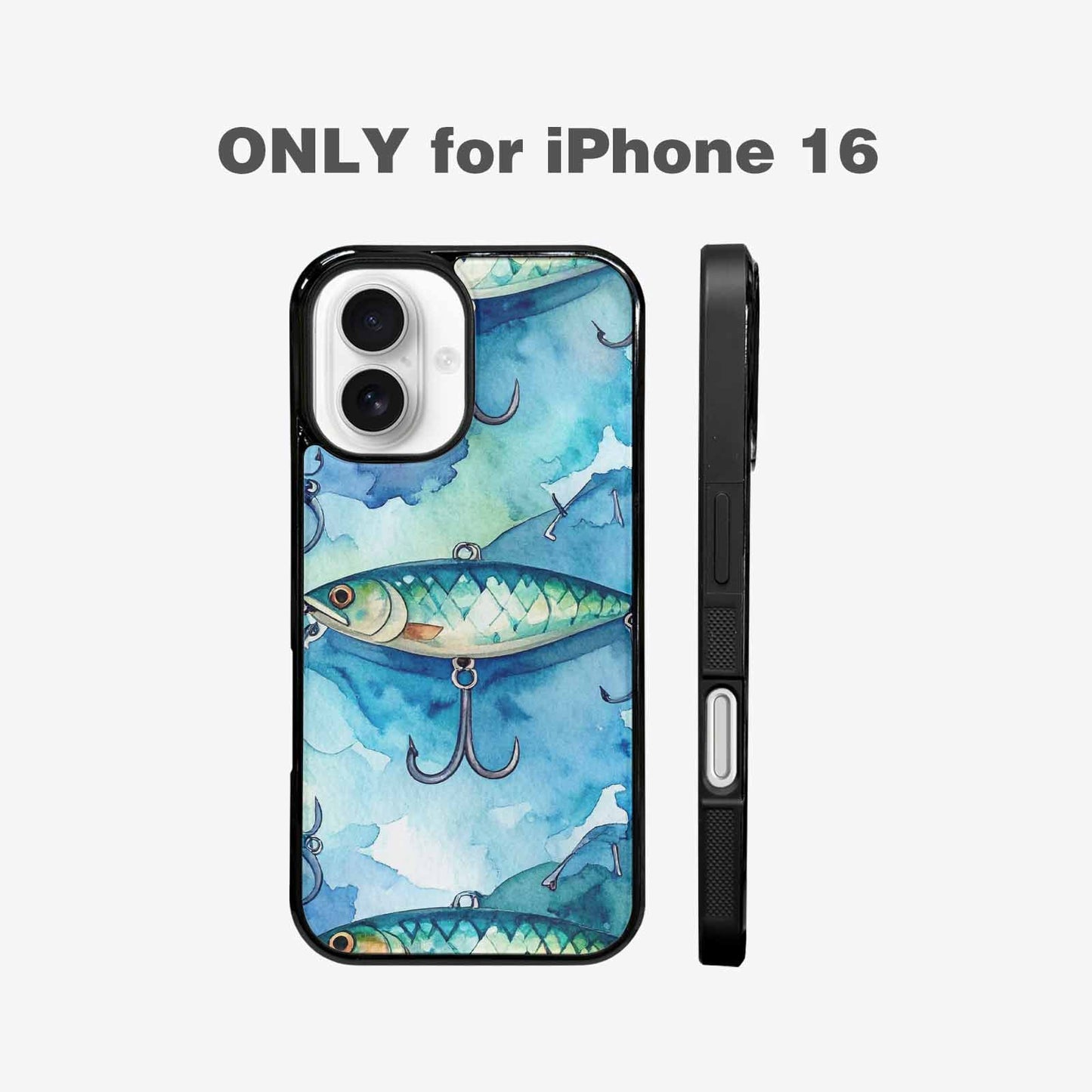 iPhone 16 Case — Fishing Lure And Hook Pattern Seamless, Custom Printed Phone Case