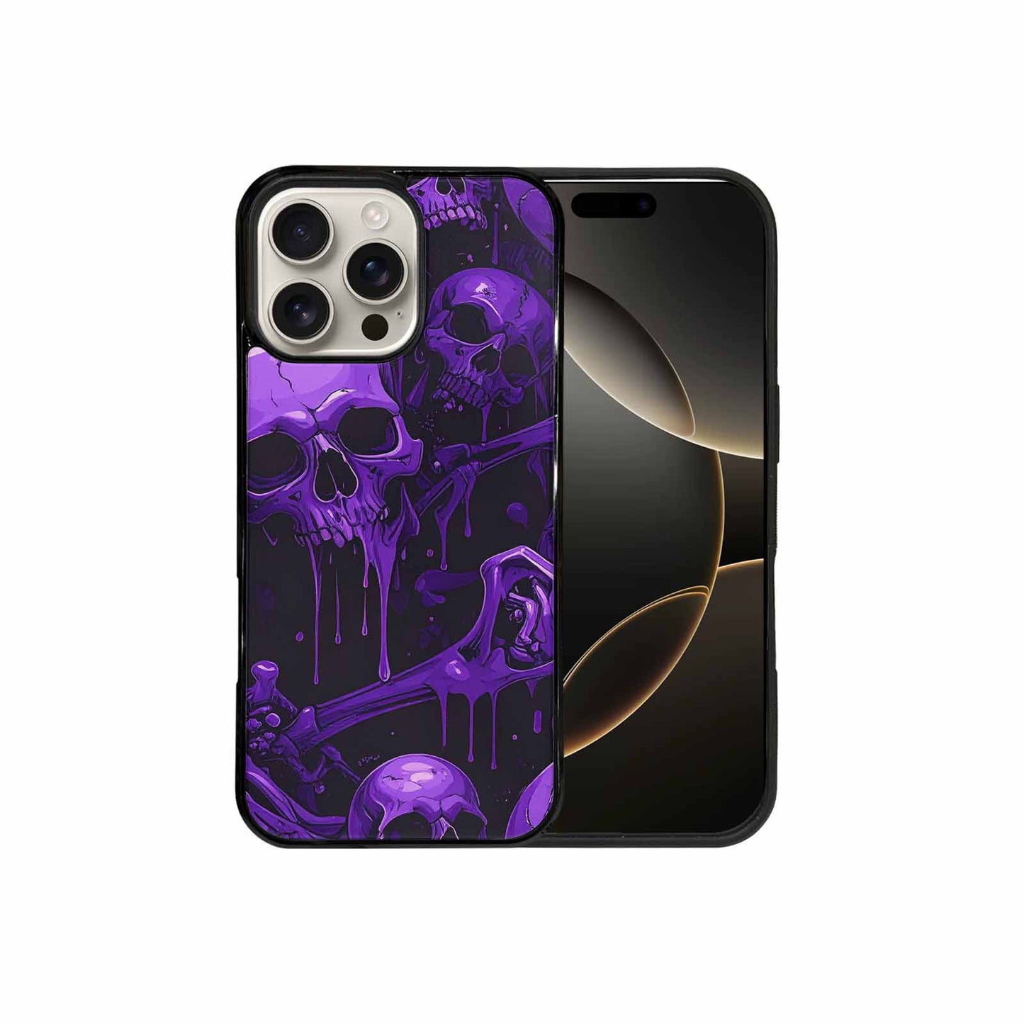 iPhone 16 Pro Max Case — Monochrome Purple Skeletons Neon Drip Melting, Custom Printed Phone Case
