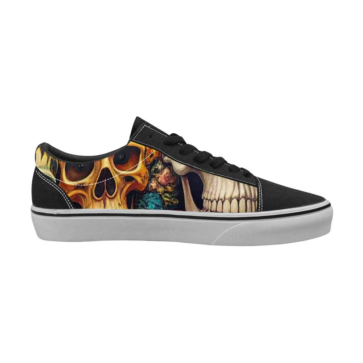 WOMEN'S Skulls × Animal Print Lace-Up Canvas Vibrant Chaos Custom Sneakers