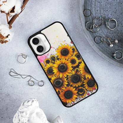iPhone 16 Plus Case — Sunflower Burst Black Pink Ink Sunflowers, Custom Art Phone Cover