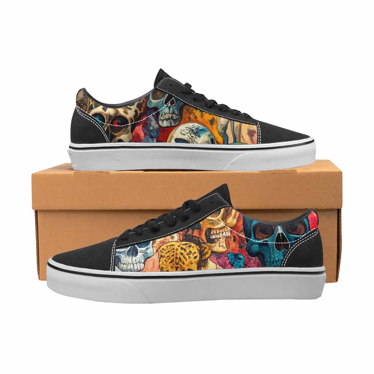 WOMEN'S Skulls  Animal Print Lace-Up Canvas Melting Art Custom Sneakers
