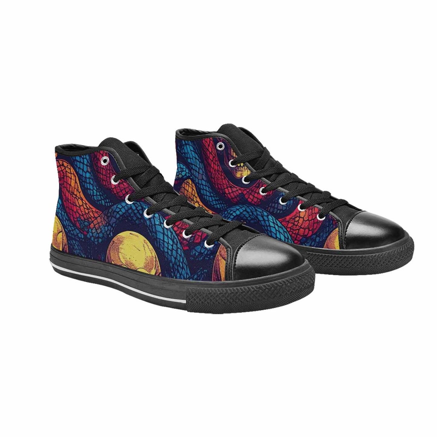 MEN'S Snake Skulls Print High Top Canvas Vivid Custom Shoes