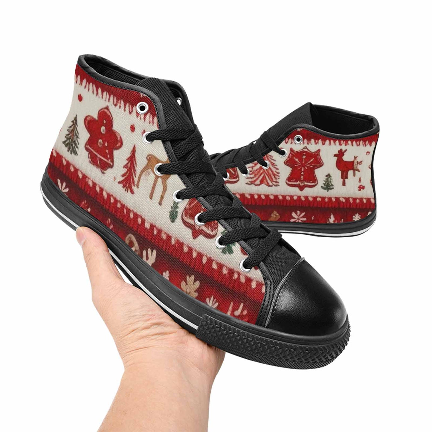 MEN'S Christmas Holly Snowflake High Top Canvas Vivid Sneakers