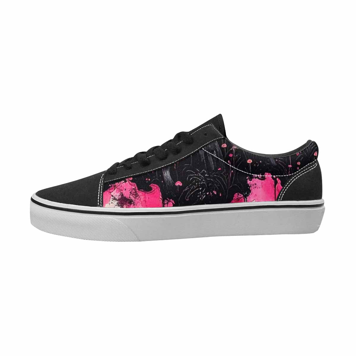 WOMEN'S Mushrooms Black & Pink Ink Canvas Boutique Cottagecore Custom Canvas Shoes