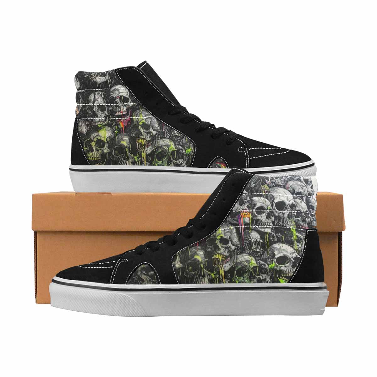 MEN'S Skulls Black & Green Ink High Top Canvas Streetwear Melting Art Custom Kicks