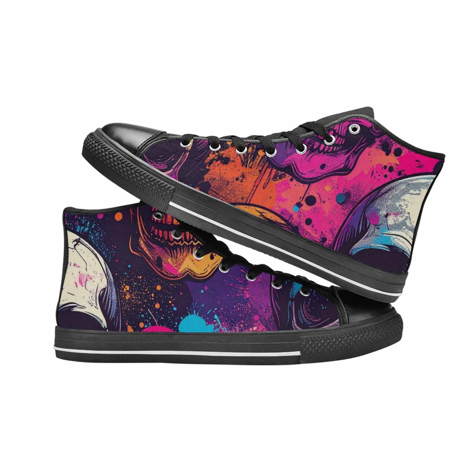 WOMEN'S Skulls Splatter Comic High Top Canvas Neon Fantasy Shoes