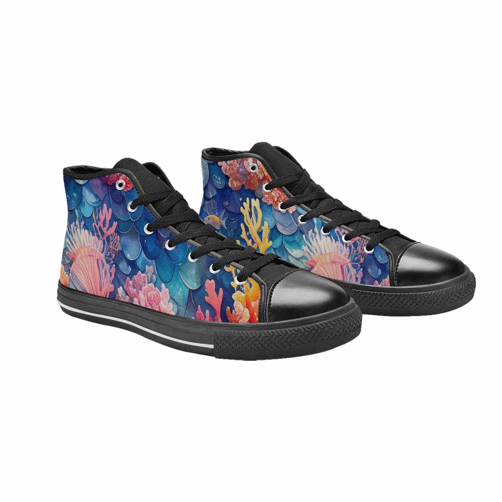 WOMEN'S Fish Scale Coral High Top Canvas Vibrant Chaos Custom Sneakers