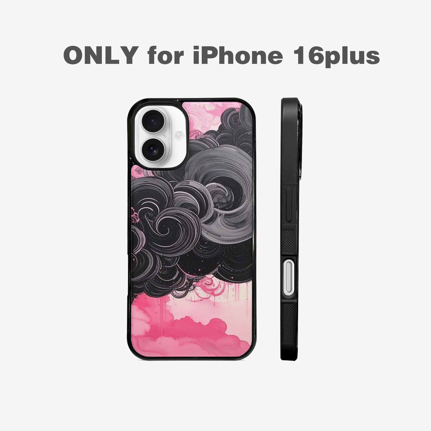iPhone 16 Plus Case — Van Gogh Swirl Black Pink Ink, Custom Print Case Cover