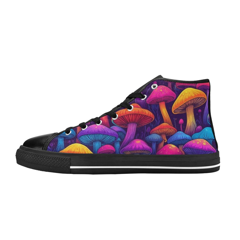 KIDS' Psychedelic Mushroom Cartoon Pattern High Top Canvas Neon Fantasy Sneakers