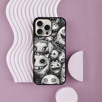 iPhone 16 Pro Max Case — Black And White Monster Face Collage, Unique Phone Case Design