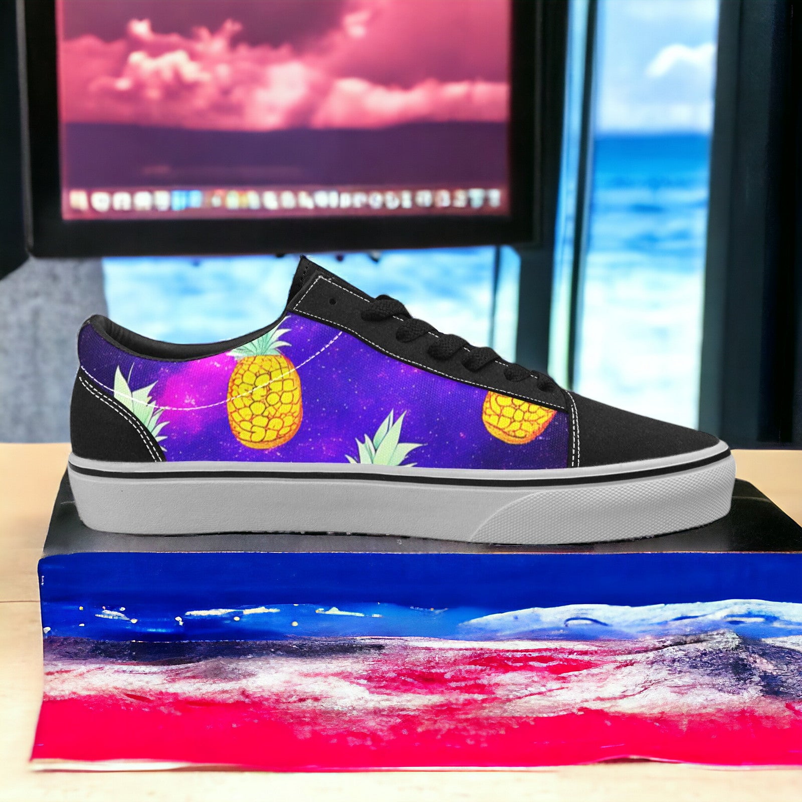 Women's Galaxy Pineapples custom low-top canvas shoes — wearable art by Freaky Shoes