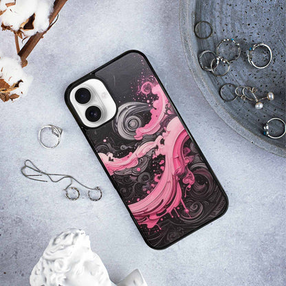 iPhone 16 Plus Case — Van Gogh Swirl Black Pink Ink, Customized Protective Case