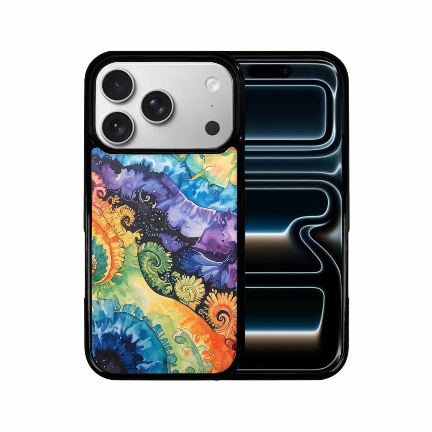 iPhone 17 Pro Case — Black Blue Ink Tie Dye Tie, Custom Phone Case
