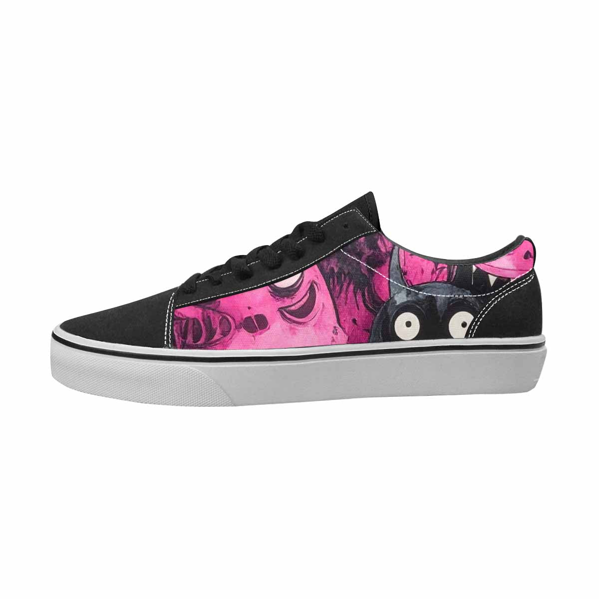 WOMEN'S Monsters Black & Pink Ink Canvas Streetwear Cottagecore Customized Sneakers