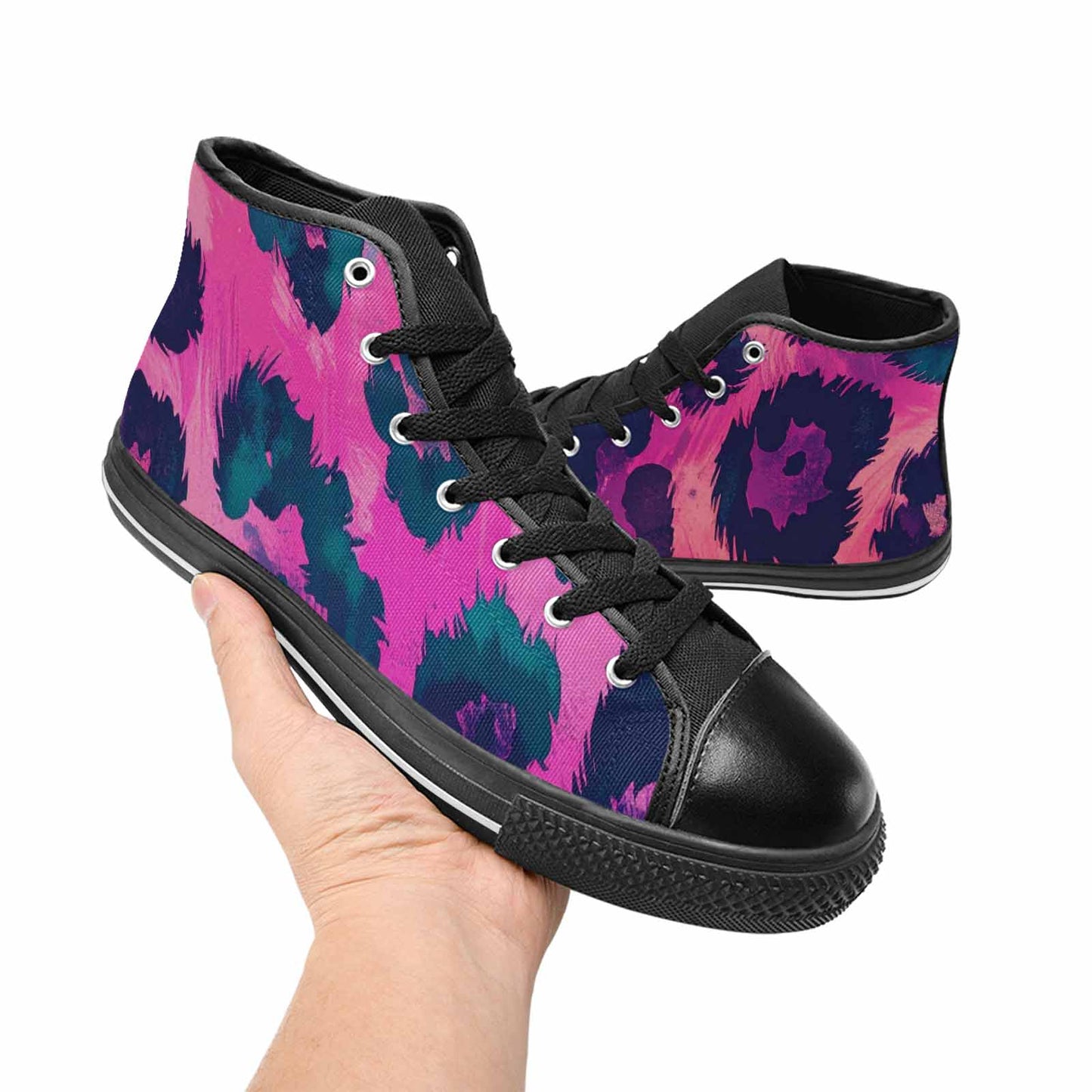 MEN'S Leopard Neon Pink Teal Airbrush High Top Canvas Aesthetic Sneakers