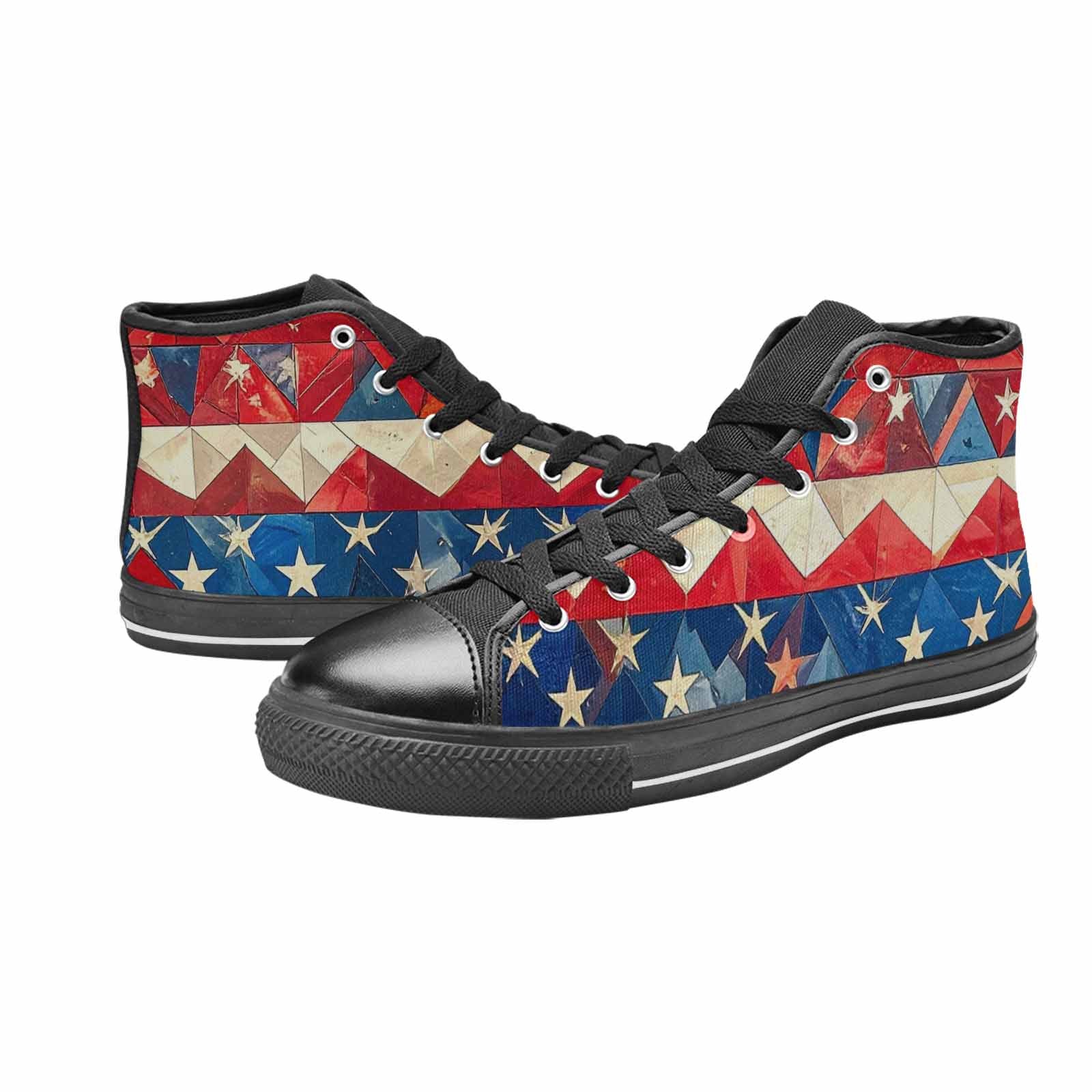 MEN'S American Flag Stars High Top Canvas Neon Fantasy Custom Shoes