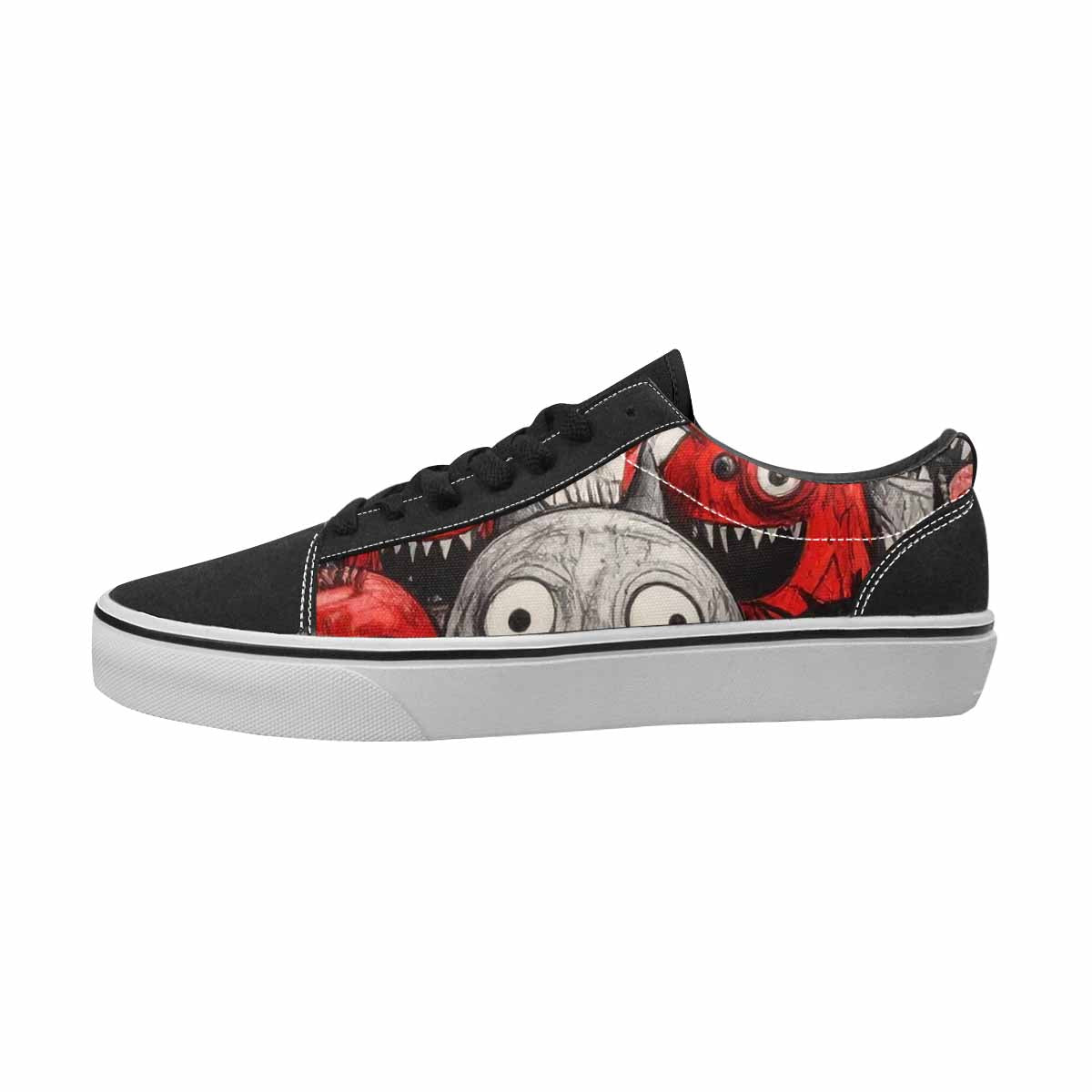 MEN'S Monsters Black & Red Ink Canvas Wearable Art Surreal Custom Streetwear Shoes