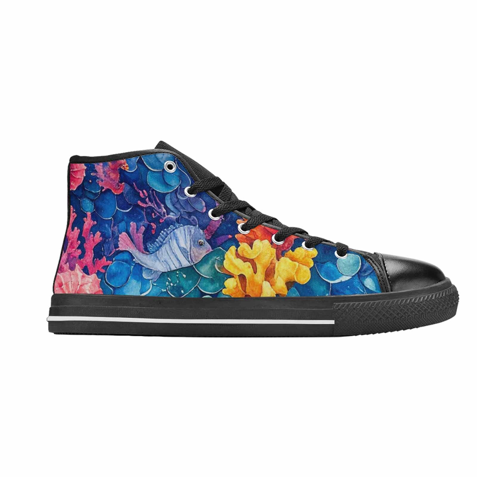 WOMEN'S Fish Scale Coral High Top Canvas Vibrant Chaos Custom Sneakers