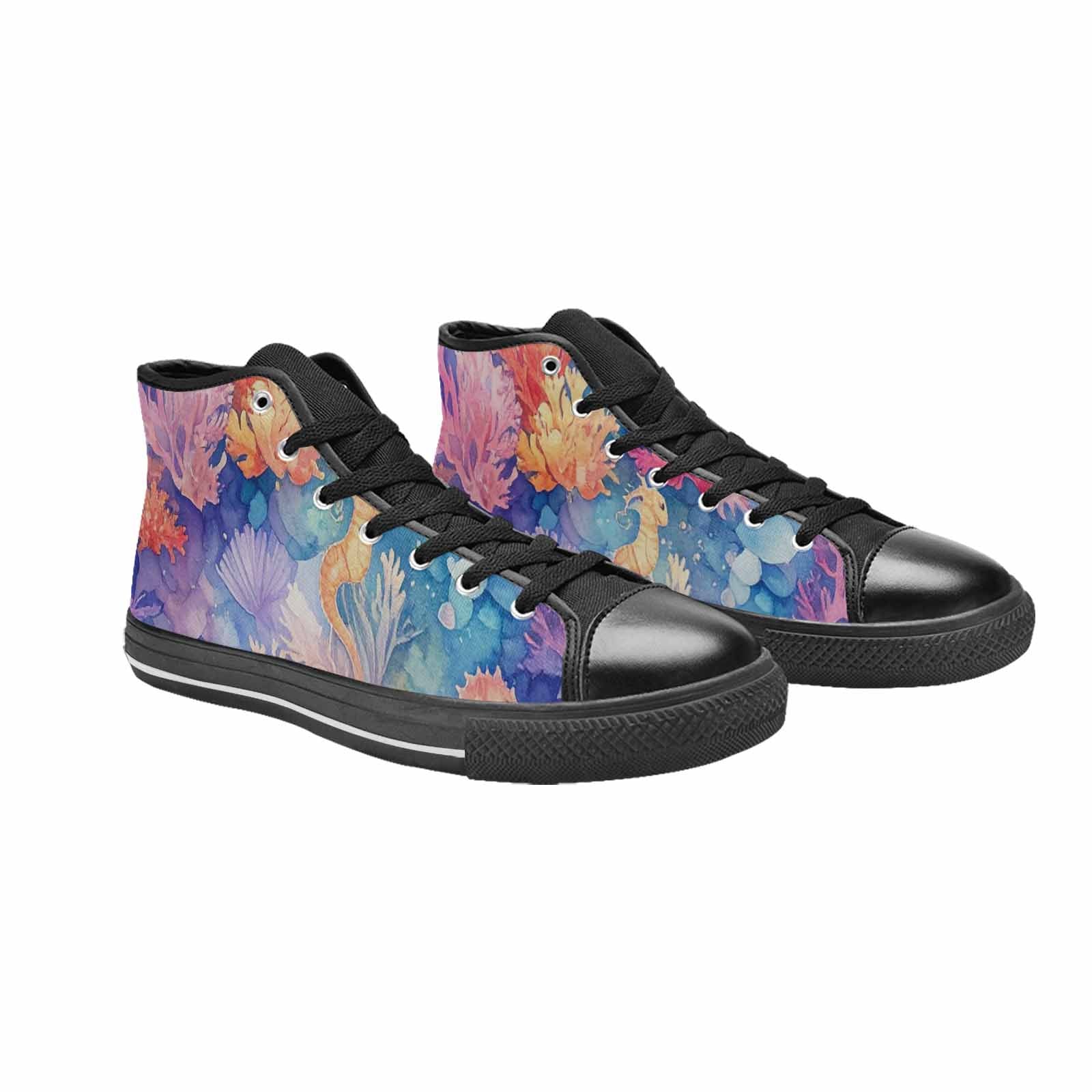 WOMEN'S Fish Scale Coral High Top Canvas Vibrant Chaos Sneakers